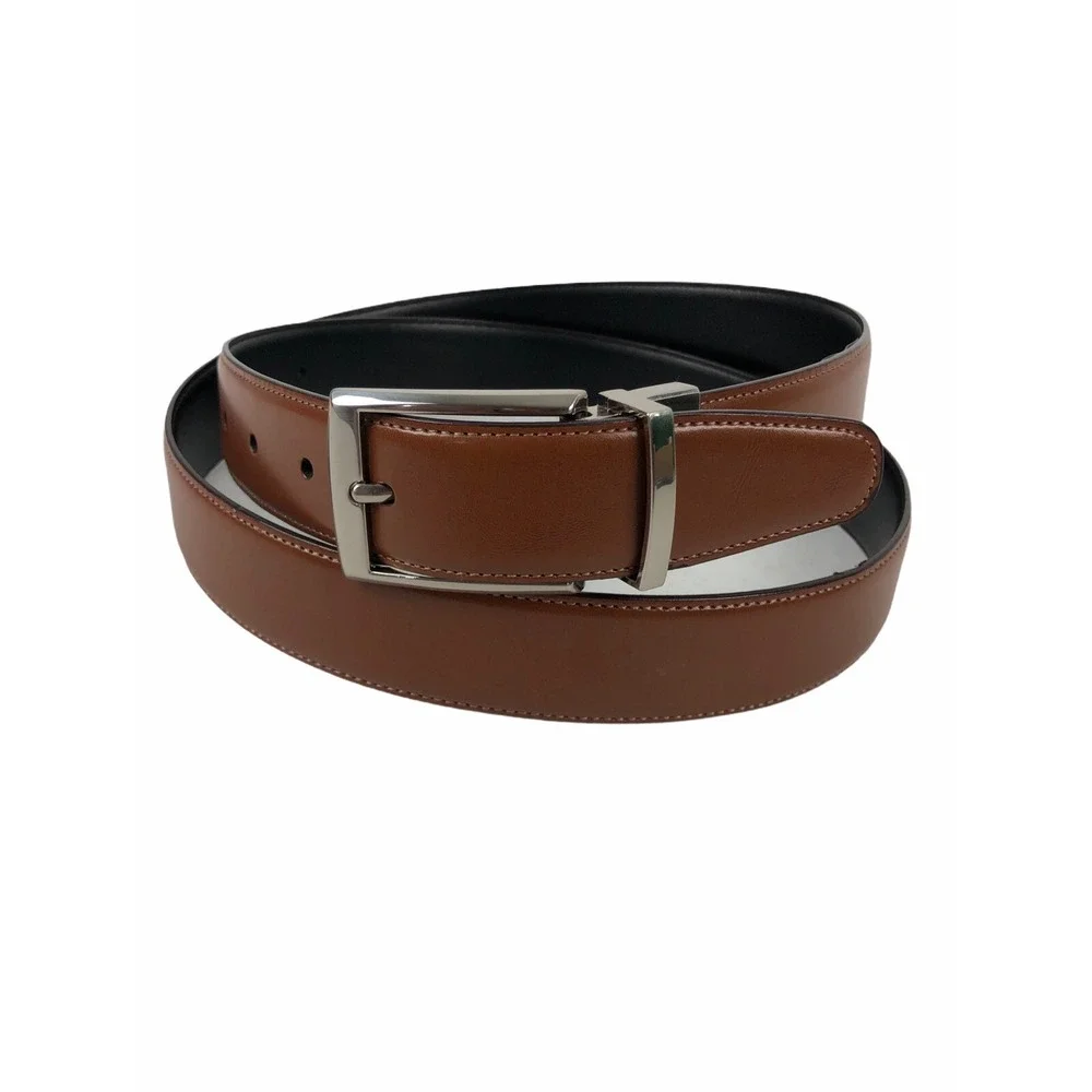 Perry Ellis Mens 40 Reversible Belt Black Brown Bonded Leather NWT $39.5